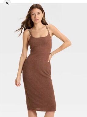 Brown Knit Midi Dress with Seashell Straps